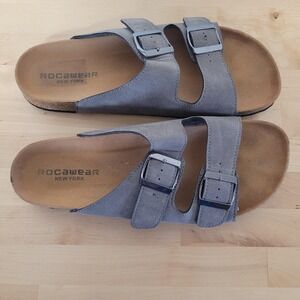 Rocawear Sandals Mens Size 11 Gray Slide Double Buckle Casual Comfort Summer